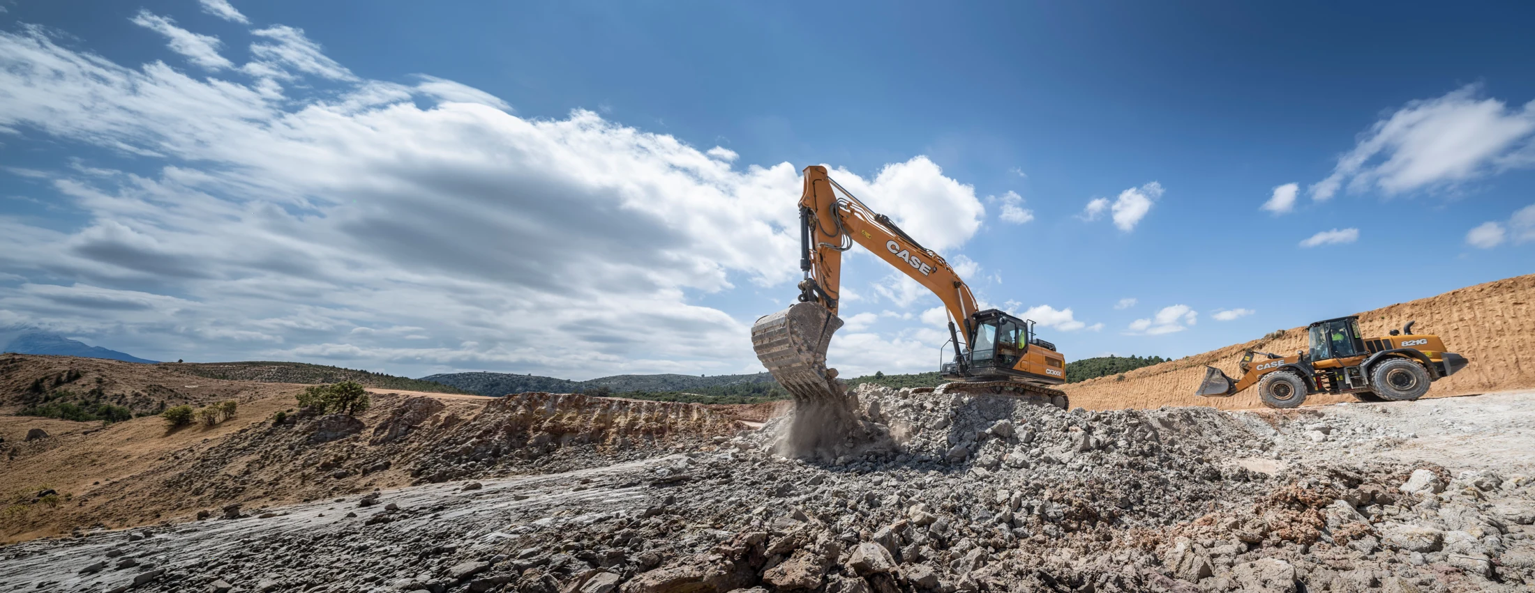 CASE Bagger im Einsatz auf einer Baustelle